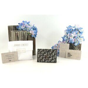 Jimmy Choo Umika Silver Black Grey Monogram Glitter Card Case Holder Wallet NWT